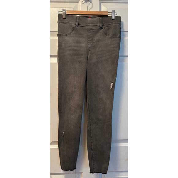SPANX Women's Gray Distressed Denim Skinny Jeans with Unfinished Hem, Size M - Picture 2 of 10